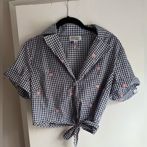 Unique Vintage Blue Gingham Crop Top